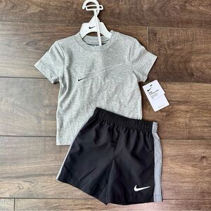 Nike NWT 2 PC Set - Gray T-shirt and Black Dri-Fit Shorts - Size: 2T (1-2 years)
